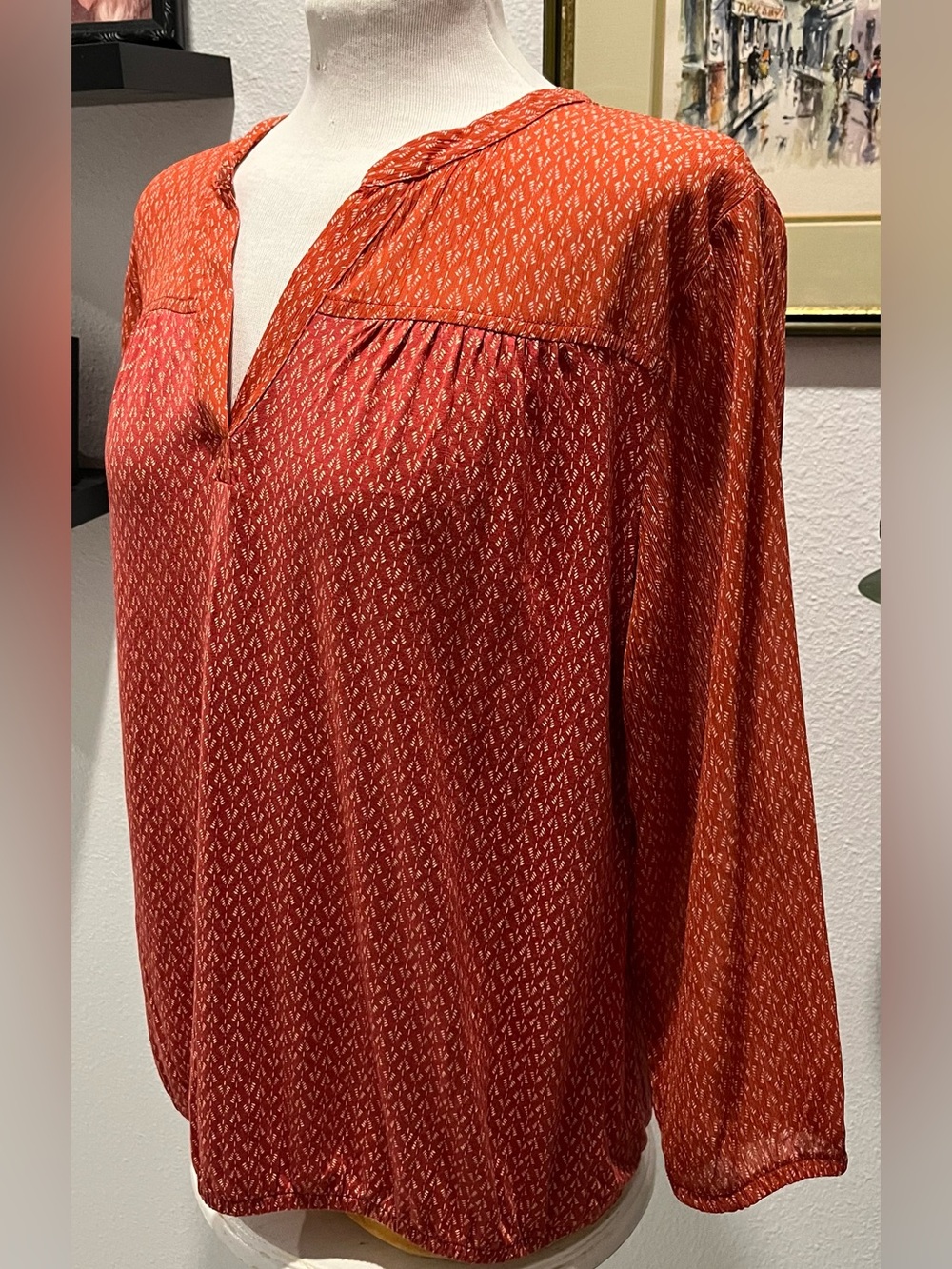 LOFT Rust Printed Long-Sleeve Tunic Blouse